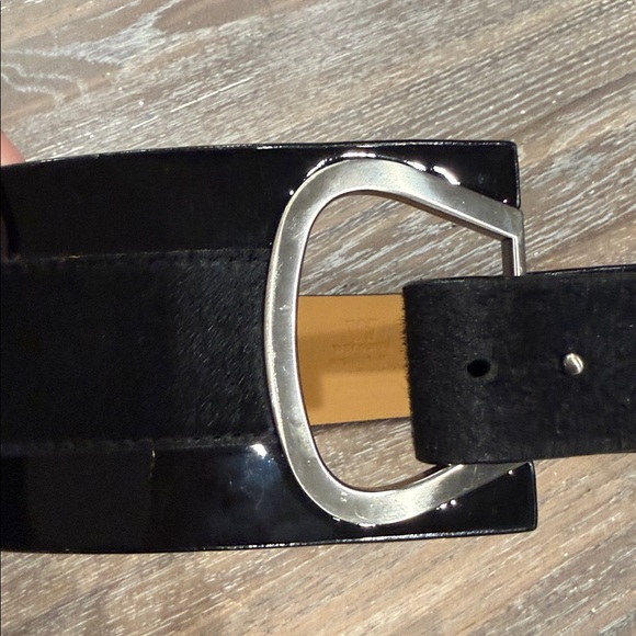 W by Worth Mixed Media Black Leather & Calf Hair Statement Belt - Med - Like New - Picture 2 of 6